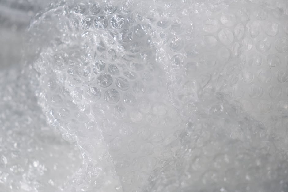 Close-up of bubble wrap showing large air-filled bubbles - the best size for window insulation